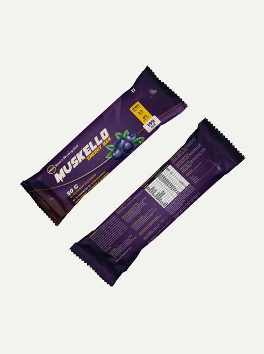 Muskello Energy Bar Multigrain Protein Bar with Ashwagandha, isoflavones extracts and vitamins Blueberry flavour