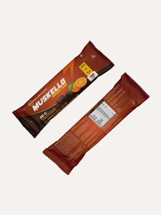 Muskello Energy Bar Papaya leaf extract, Tulsi leaf extract and Punarnava extract and vitamins  Dark Chocolate orange flavour