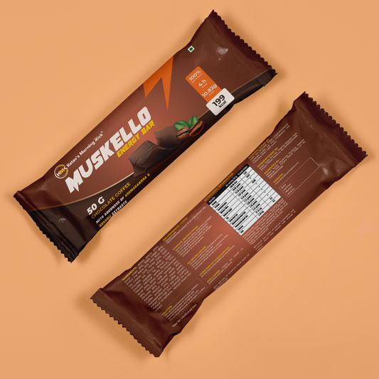 Muskello Energy Bar Multigrain Protein Bar with Ashwagandha and Gokhru extracts - Chocolate coffee flavour