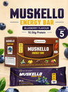 Ketav's Morning Kick Muskello Energy Bar Blueberry Flavour - 10.56g protein, pack of 5 box with wrapped bar