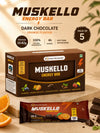 Ketav's Morning Kick Muskello Energy Bar Dark Chocolate Orange Flavour - 10.82g protein, pack of 5 box with wrapped bar