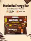 Ketav's Morning Kick Muskello Energy Bar Dark Chocolate Flavour - 10.6g protein, pack of 5 box with wrapped bars