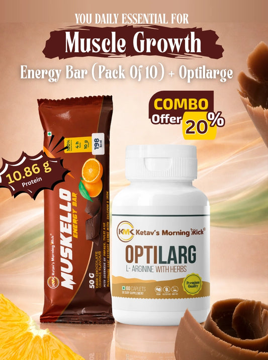Daily Essential For Muscle Growth - Optilarge + Dark Chocolate Orange Flavour Protien Bar (pack of 10)
