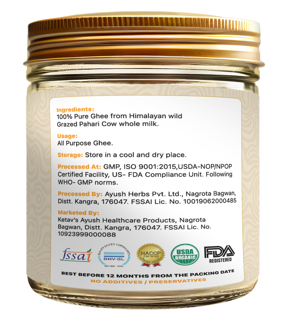 Himalayan Wild Grazed Pahari Cow Ghee A2 Certified.