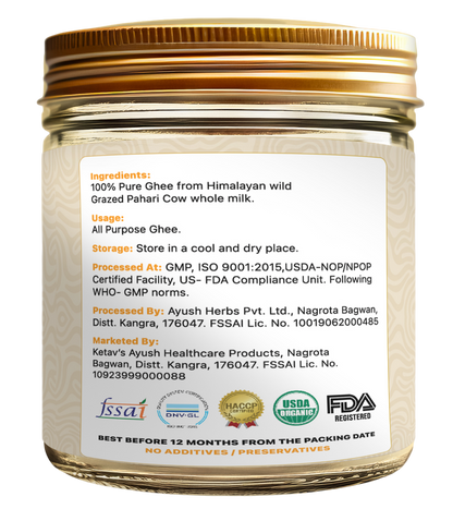 Himalayan Wild Grazed Pahari Cow Ghee A2 Certified.