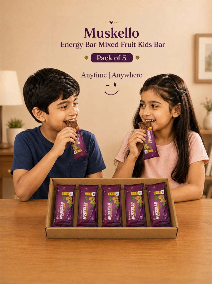 Ketav's Morning Kick Muskello Mixed Fruit Kids Energy Bar - two children enjoying energy bars, pack of 5